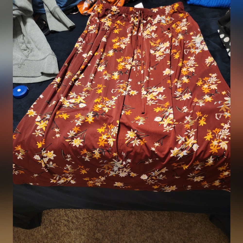 Maroon, soft, silky, floor-length skirt